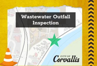 Map showing the location of the wastewater outfall inspection site, marked with a large green star.
