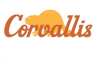 C0rvallis logo with an orange beaver in the background