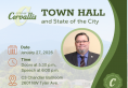 Mayor's Town Hall and STate of the City graphic with a photo of Mayor Charles Maughan and the city skyline in the background