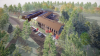 Artist rendering of the proposed park maintenance facility buildings located in a wooded area